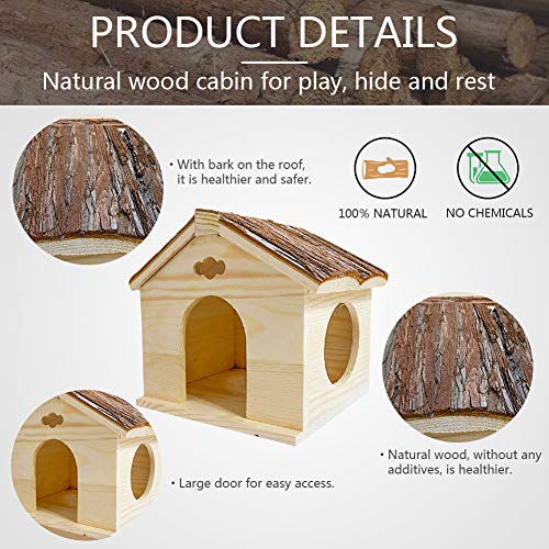 Hamiledyi Hamster Wooden House, Natural Handcrafted Small Animal Hideout Hut Chew Cage Toy for Guinea Pig Chinchilla Rat Mouse Gerbil Hedgehog