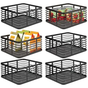 mdesign steel metal wire kitchen food storage organizer bin basket for pantry organization - wired farmhouse basket with handle for shelves - carson collection - 6 pack, matte black