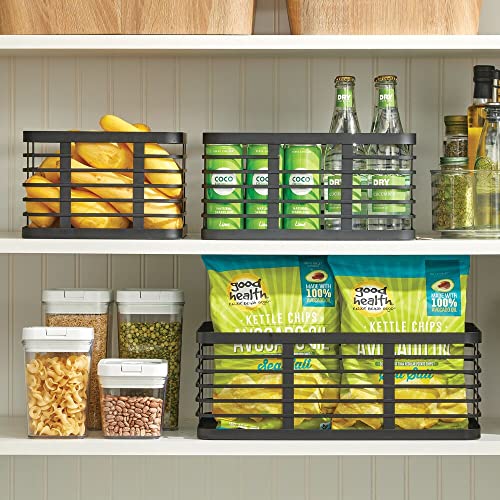 mDesign Steel Metal Wire Kitchen Food Storage Organizer Bin Basket for Pantry Organization - Wired Farmhouse Basket with Handle for Shelves - Carson Collection - 6 Pack, Matte Black