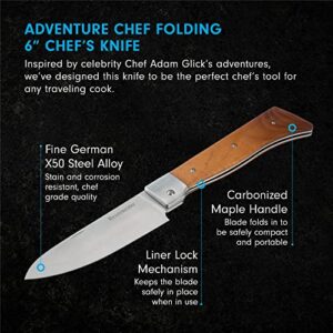 Messermeister Adventure Chef Folding 6” Chef’s Knife - German Steel & Carbonized Maple Handle - Rust Resistant & Easy to Maintain