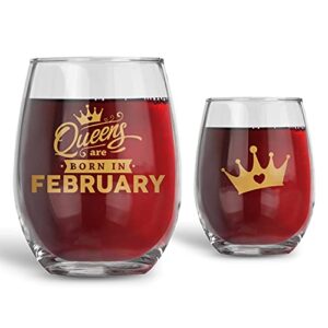 bad bananas february birthday gifts for women - queens are born in february 21oz stemless wine glass - pisces or aquarius zodiac gifts for her happy birthday gifts for moms, best friends, sisters