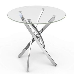 mecor contemporary glass top dining table, kitchen bistro round table w/art-design stainless steel frame (clear)