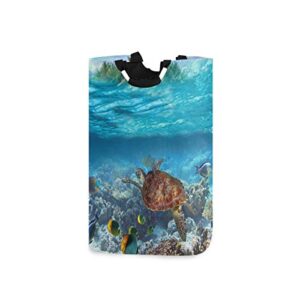xling collapsible laundry basket tropical fish ocean animal turtle,foldable laundry hamper washing clothes basket bin storage bag organization with handles