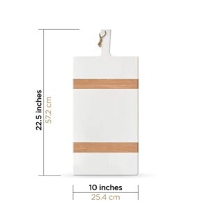 Chloe and Cotton | 22.5 Inch Acacia Wood Rectangle Board with Handle | Decorative Cutting Board | Kitchen Counter Backsplash Display | White