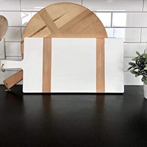 Chloe and Cotton | 22.5 Inch Acacia Wood Rectangle Board with Handle | Decorative Cutting Board | Kitchen Counter Backsplash Display | White