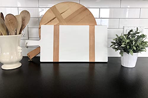 Chloe and Cotton | 22.5 Inch Acacia Wood Rectangle Board with Handle | Decorative Cutting Board | Kitchen Counter Backsplash Display | White