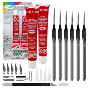 testors cement plastic model glue adhesive 2-pack, 6 fine detail miniatures paint brushes, precision crafting knife with extra blades and tips