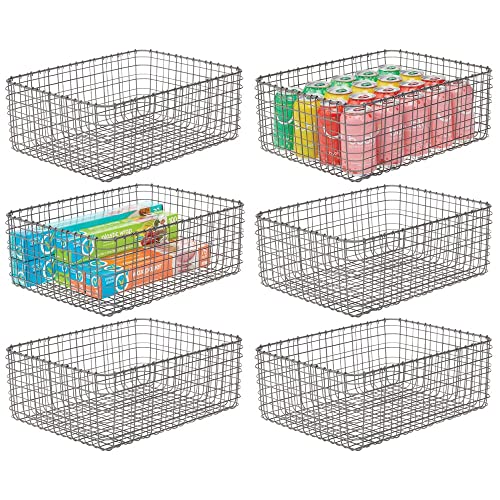 mDesign Farmhouse Decor Metal Wire Food Organizer Storage Bin Basket for Kitchen Cabinets, Pantry, Bathroom, Laundry Room, Closets, Garage, 6 Pack - 16" Long - Graphite Gray