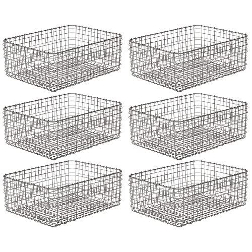 mDesign Farmhouse Decor Metal Wire Food Organizer Storage Bin Basket for Kitchen Cabinets, Pantry, Bathroom, Laundry Room, Closets, Garage, 6 Pack - 16" Long - Graphite Gray