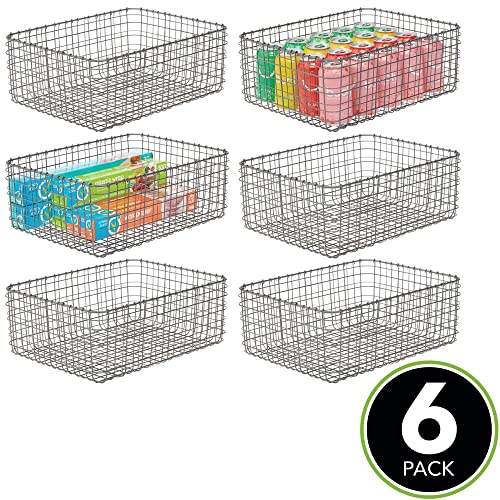 mDesign Farmhouse Decor Metal Wire Food Organizer Storage Bin Basket for Kitchen Cabinets, Pantry, Bathroom, Laundry Room, Closets, Garage, 6 Pack - 16" Long - Graphite Gray