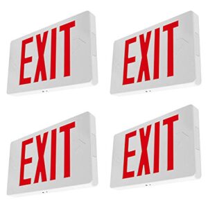 lfi lights | thin red exit sign | all led | white thermoplastic housing | hardwired with battery backup | optional double face and knock out arrows included | ul listed | (4 pack) | ledt-r