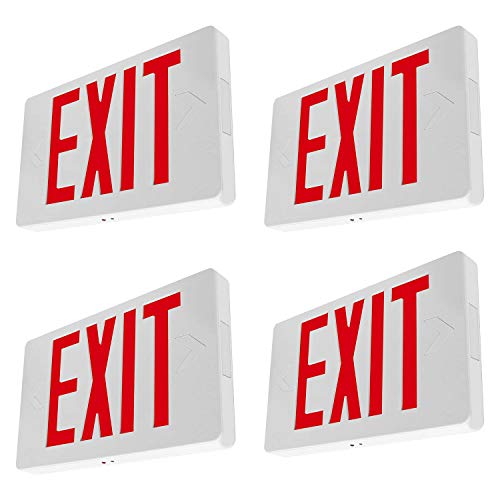 LFI Lights | Thin Red Exit Sign | All LED | White Thermoplastic Housing | Hardwired with Battery Backup | Optional Double Face and Knock Out Arrows Included | UL Listed | (4 Pack) | LEDT-R