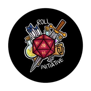 Roll Initiative Dungeon D20 Dragon Retro PopSockets PopGrip: Swappable Grip for Phones & Tablets