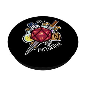 Roll Initiative Dungeon D20 Dragon Retro PopSockets PopGrip: Swappable Grip for Phones & Tablets