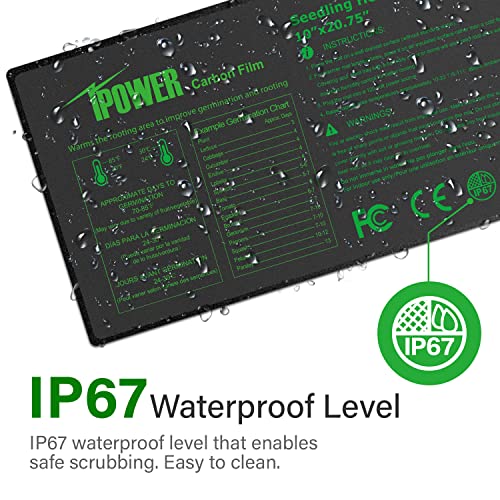 iPower 10" x 20.75" Seeding Heat Mat Upgraded Carbon Film Indoor Warm Hydroponic Plant Germination Starting Pad Durable Waterproof, Black