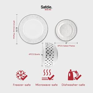 Safdie & Co. - Black & White Sketch Plates and Bowls Sets, Modern Dinnerware Set, Kitchen Dinnerware Sets, Indoor and Outdoor Plates, 12-Piece Kitchen Plates and Bowls Set, Dishwasher Safe