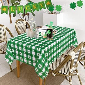 lushvida st.patrick's day rectangle table cloth, 60 x 84 inch - shamrock plaid patterned irish clover washable microfiber tablecloth decorative table covers for picnic party, 100% polyester, 150 gsm