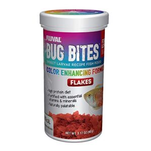 fluval bug bites color enhancing fish food for tropical fish, flakes for small to medium sized fish, 3.17 oz, a7348, brown