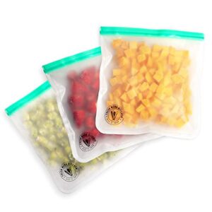 reusable snack bags, extra thick, gallon size freezer bags, food storage bags with airtight zipper seal, transparent, ideal for fridge and kitchen storage, pack of 3 - fresh menu kitchen