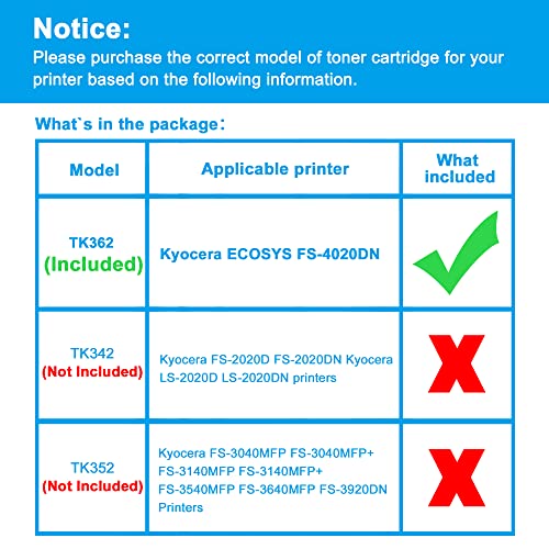 LCL Compatible Toner Cartridge Replacement for Kyocera TK362 TK-362 1T02J20US0 FS-4020DN (2-Pack Black)