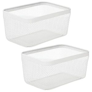 mDesign Steel Food Storage Organizer Bin Mesh Basket, Space Saving for Kitchen Cabinets, Countertop, Pantry, Fridge, Freezer Organization, Canned Food, Sugar, Flour, Meshi Collection - 2 Pack - White