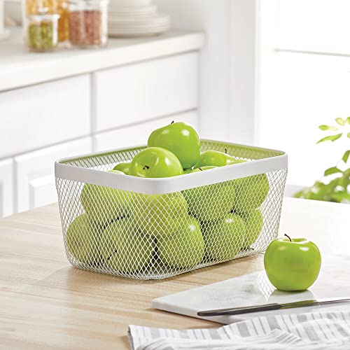 mDesign Steel Food Storage Organizer Bin Mesh Basket, Space Saving for Kitchen Cabinets, Countertop, Pantry, Fridge, Freezer Organization, Canned Food, Sugar, Flour, Meshi Collection - 2 Pack - White