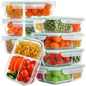 bayco 8 pack glass meal prep containers 3 compartment, glass food storage containers with lids, airtight glass lunch bento boxes, bpa-free & leak proof (8 lids & 8 containers)
