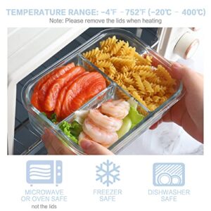 Bayco 8 Pack Glass Meal Prep Containers 3 Compartment, Glass Food Storage Containers with Lids, Airtight Glass Lunch Bento Boxes, BPA-Free & Leak Proof (8 lids & 8 Containers)