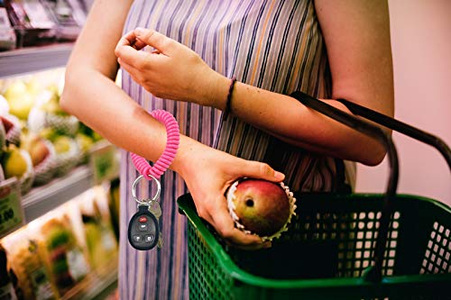 Lucky Line 2” Diameter Spiral Wrist Coil with Steel Key Ring, Flexible Wrist Band Key Chain Bracelet, Stretches to 12”, Neon Pink, 5 Pack (4106605)