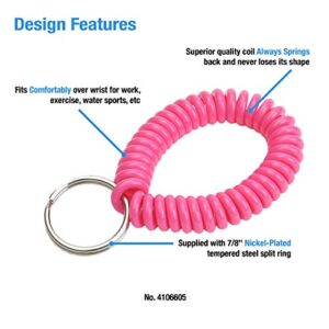 Lucky Line 2” Diameter Spiral Wrist Coil with Steel Key Ring, Flexible Wrist Band Key Chain Bracelet, Stretches to 12”, Neon Pink, 5 Pack (4106605)