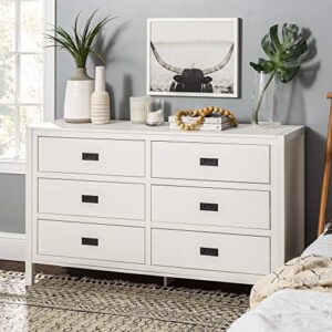 walker edison traditional simple wood accent entryway console sideboard living room storage shelf, 6 drawer, white