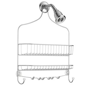 mDesign Metal Wire Tub & Shower Caddy, Hanging Storage Organizer Center with Built-In Hooks and Baskets on 2 Levels for Shampoo, Body Wash, Loofahs - Chrome
