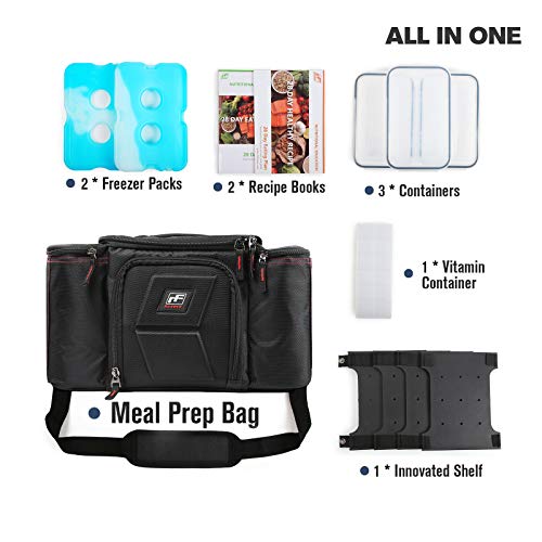 RitFit Upgraded Meal Prep Lunch Bag with 3 Containers for Men and Women, Large Lunch Box for Gym,Work,and Trips, Come with Shoulder Strap,Ice Packs and Free Recipes