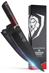 dalstrong chef knife - 8 inch - spartan ghost series - american forged s35vn powdered steel kitchen knife - maple & red resin handle - razor sharp cooking knife -sheath included