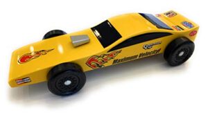 maximum velocity pinewood car kit | includes bsa speed wheels, speed axles, graphite & steel weight | funny car derby car kit