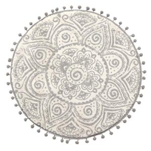 HAOCOO Bohemian Round Rug 2ft, Non-Slip Circle Rug with Pom Poms Fringe Gray Small Rug,Soft Velvet Washable Bathroom Rugs Mandala Floor Mat Carpet for Sink Bedroom Nursery Decor