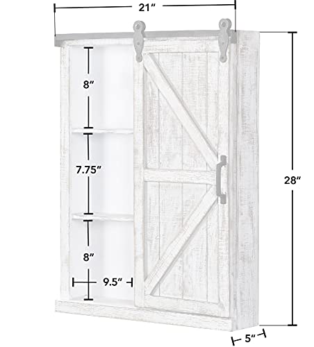 FirsTime & Co. Off-White Winona Barn Door Mirrored Cabinet, Storage with Shelves for Bathroom, Kitchen and Office, Wood, Farmhouse, 28 x 21 Inches