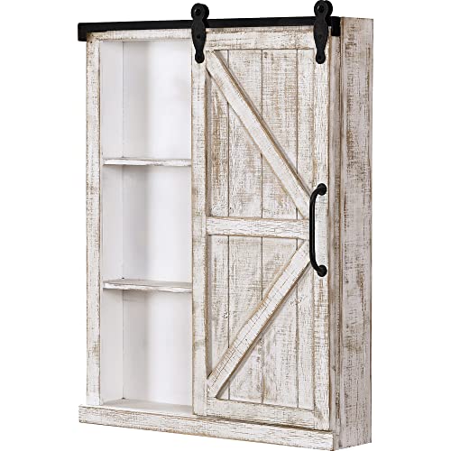 FirsTime & Co. Off-White Winona Barn Door Mirrored Cabinet, Storage with Shelves for Bathroom, Kitchen and Office, Wood, Farmhouse, 28 x 21 Inches