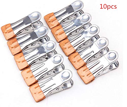 ZYAMY 10pcs Multi Function Windproof Clothes Clip Stainless Steel Small Heavy Metal Spring Clamps Gold Color 23x56mm for Drying Clothes