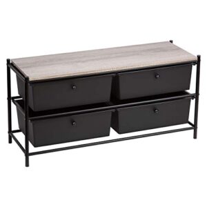 east bank designs 4-drawer storage shelf, matte black with wood grain laminate top