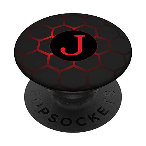 Phone Pop Up Holder,Monogram Initial Cool Red Black Letter J PopSockets PopGrip: Swappable Grip for Phones & Tablets