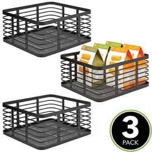 mDesign Steel Metal Wire Kitchen Food Storage Organizer Bin Basket for Pantry Organization - Wired Farmhouse Basket with Handle for Shelves - Carson Collection - 3 Pack, Matte Black
