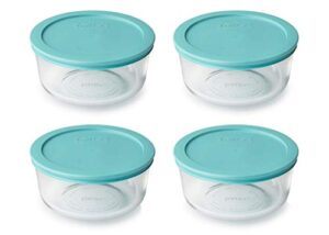 pyrex storage 4 cup round dish, clear with turquoise plastic lids, pack of 4 containers
