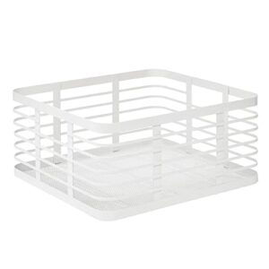 mDesign Steel Metal Wire Kitchen Food Storage Organizer Bin Basket for Pantry Organization - Wired Farmhouse Basket with Handle for Shelves - Carson Collection - White