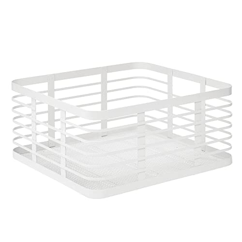 mDesign Steel Metal Wire Kitchen Food Storage Organizer Bin Basket for Pantry Organization - Wired Farmhouse Basket with Handle for Shelves - Carson Collection - White