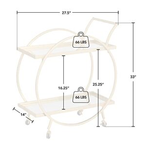 FirsTime & Co. Gold Odessa Bar Cart, 2 Tier Mobile Mini Bar, Kitchen Serving Cart and Coffee Station with Storage for Liquor, Metal and Mirror, Modern, 28 inches