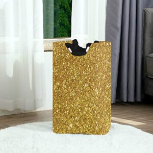 ALAZA Shiny Gold Glitter Shimmer Laundry Basket Hamper Large Storage Bin with Handles for Gift Baskets, Bedroom, Clothes