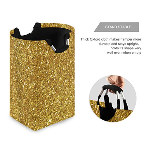 ALAZA Shiny Gold Glitter Shimmer Laundry Basket Hamper Large Storage Bin with Handles for Gift Baskets, Bedroom, Clothes