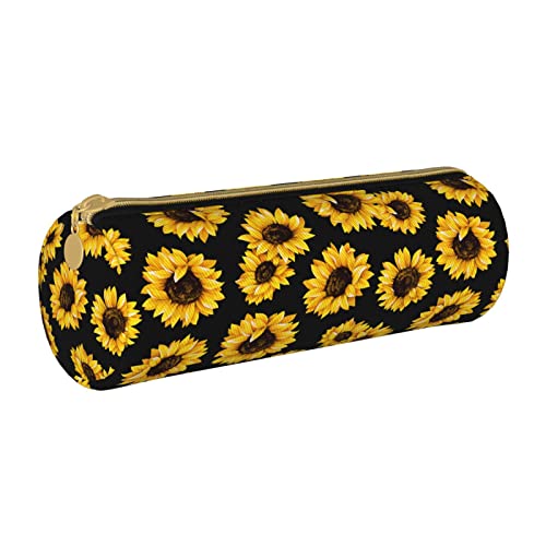 Sunflower Cylinder Pencil Case Holder Zipper Pen Bag Pouch Stationery Cosmetic Bag