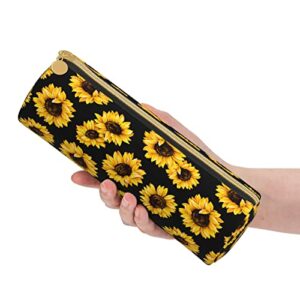 Sunflower Cylinder Pencil Case Holder Zipper Pen Bag Pouch Stationery Cosmetic Bag